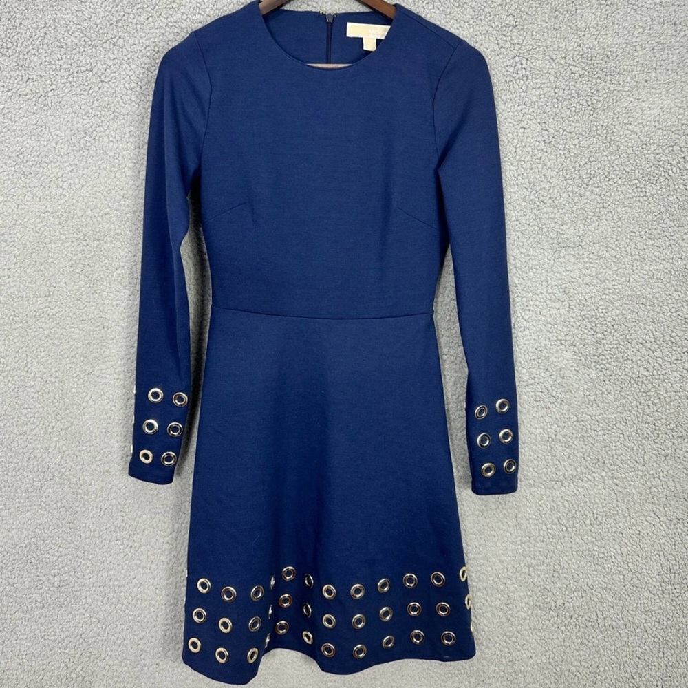 Michael Kors Navy Long Sleeve Dress with Gold Accents